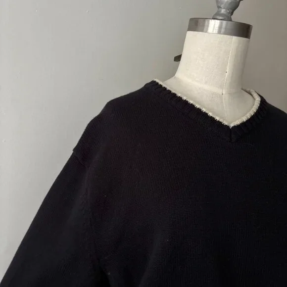 SALE Y2K Cotton Blue Nevada Sweater | Vintage Preppy Ribbed V-neck Knit - Picture 3 of 5